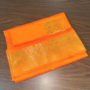 NEW Indian Womens Brocade ART/Artificial Silk Sari SAREE Light Orange w/Blouse‎